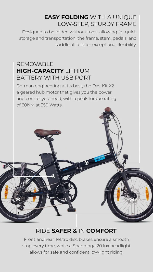 NCM London Folding E-Bike - 250w - 36v 15ah 540wh Battery - Size 20" (Matt Black)